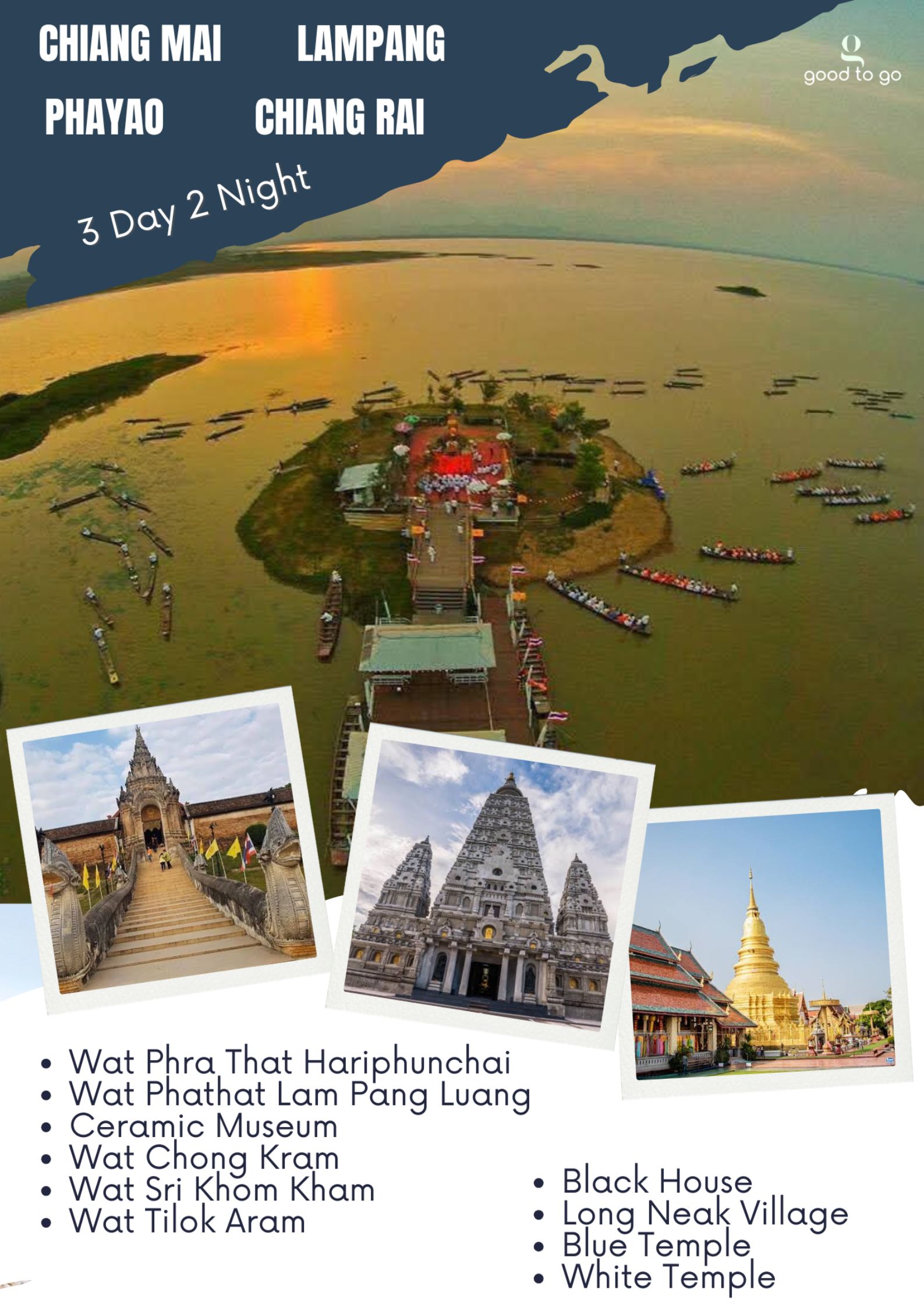 Three-day tour from Chiang Mai to Lampang and Chiang Rai, featuring ancient temples, cultural landmarks, and scenic mountain landscapes in Northern Thailand.